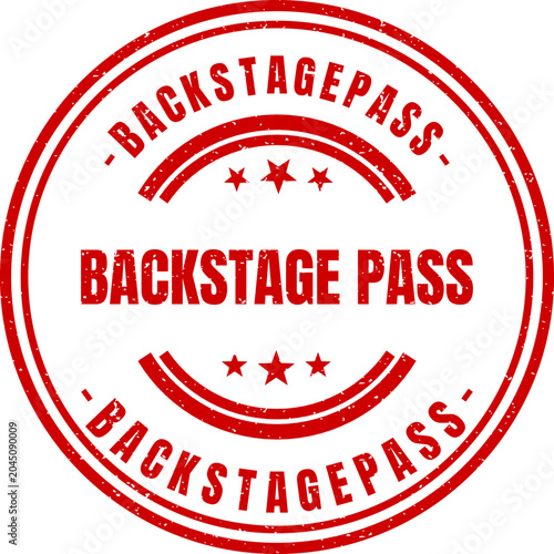 Fotografie Red circular rubber stamp design with text reading backstage pass and ornate dec
