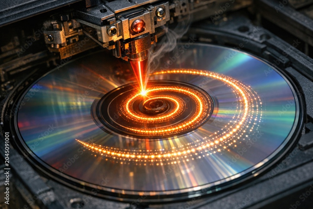 Naklejka premium A machine producing CDs