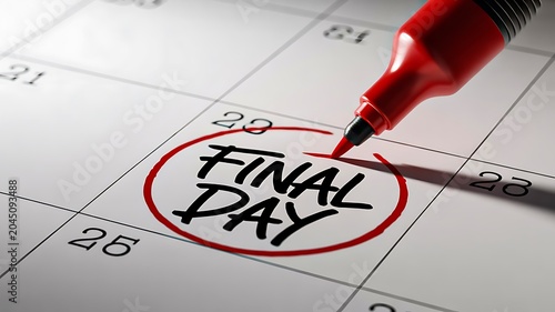 Final day marked on calendar for deadline reminder and important schedule planning
