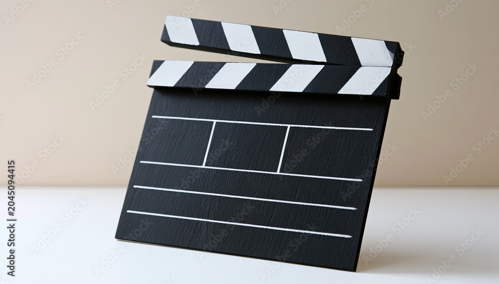 Fototapeta premium Black clapboard with white lines, open and ready for filming