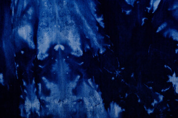 Close up of blue tie dye fabric texture detail