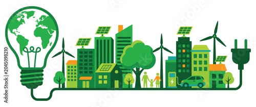 Green city with sustainable energy and eco friendly living.