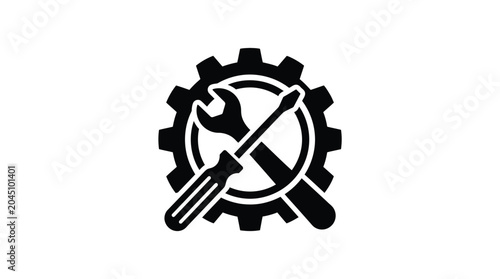 Wrench And Screwdriver With Gear Black Silhouette