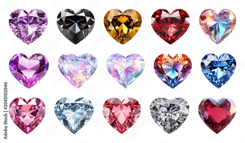 Naklejka premium PNG Colorful heart-shaped gemstones collection on transparent background