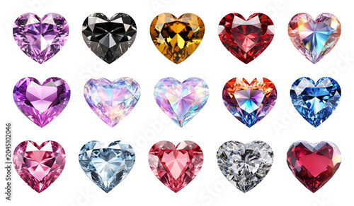 PNG Colorful heart-shaped gemstones collection on transparent background