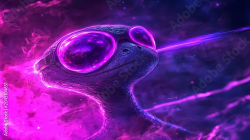 Close up illustration of a cool lizard alien with big eyes. 