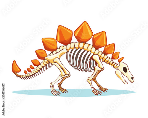Quadro su tela Complete stegosaurus skeleton fossil illustration showing clear bone structures