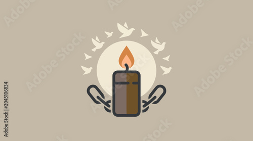 Photos Hope and Freedom Concept with Lit Candle Broken Chains and Flying Birds Illustra