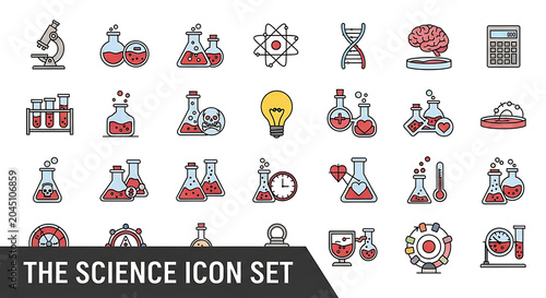 Set of science and laboratory in flat style chemistry physics biology