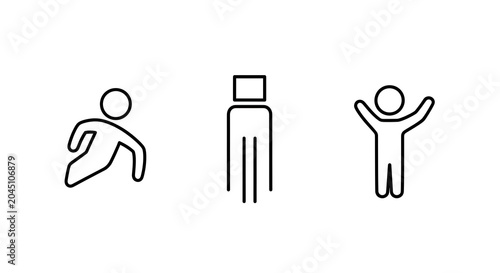 Simple black and white line of a handshake, briefcase, and hand with thumbs up