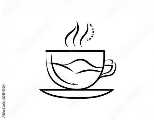 A simple, hand-drawn sketch of a steaming cup of coffee on a saucer