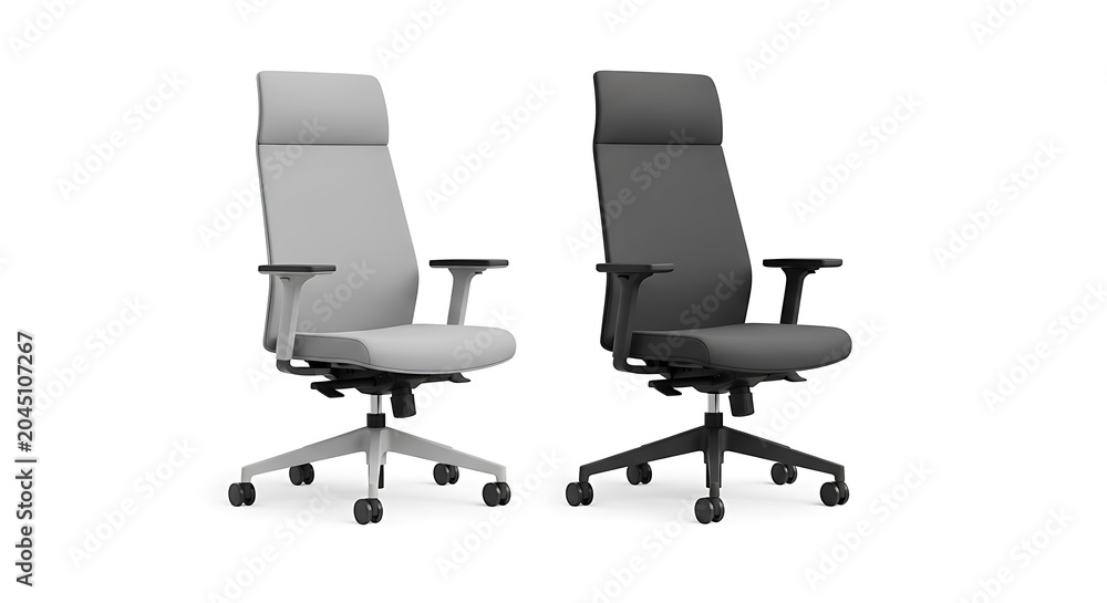 Obraz premium Two modern office chairs with mesh backs and black upholstery on casters backrest