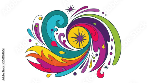 Colorful Swirl of Joy: A vibrant and dynamic abstract design, bursting with a spectrum of colors and fluid shapes, creates a feeling of energy and celebration.