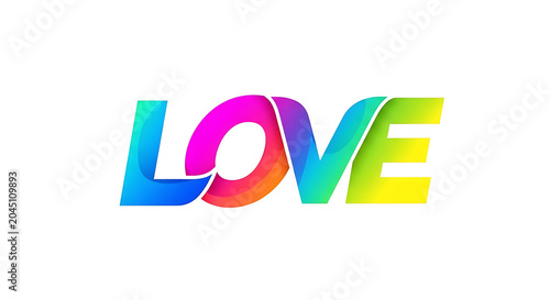 Vibrant rainbow-colored text spelling love in a flat style colors typography