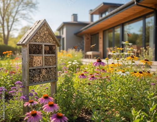 Biodiversity Friendly Garden with Insect Hotel and Wildflowers
