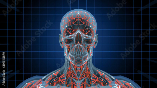 Futuristic Cybernetic Human Anatomy with Neural Network Illustration