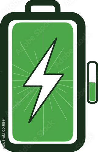 Green battery icon with lightning bolt symbol isolated on white background
