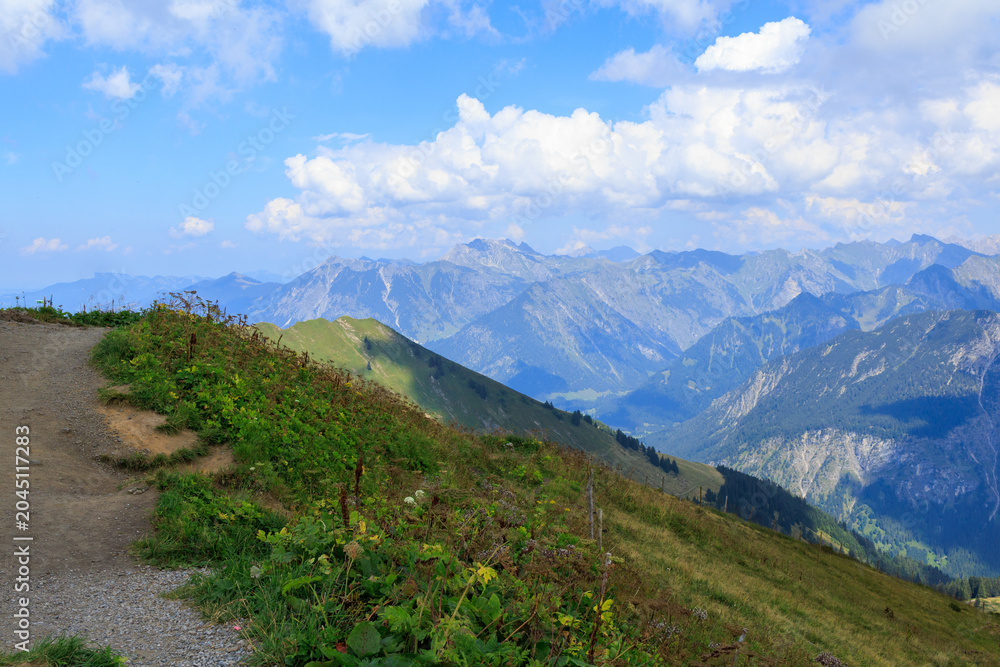 Fototapeta premium Mountain panorama with summits of Allgäu Alps seen from Fellhorn, Germany