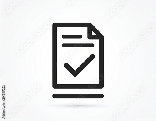 Black outline icon of a document with a checkmark, signifying approval or completion