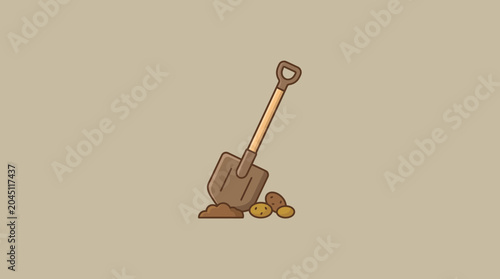 Foto Illustration of a shovel digging up fresh potatoes from soil