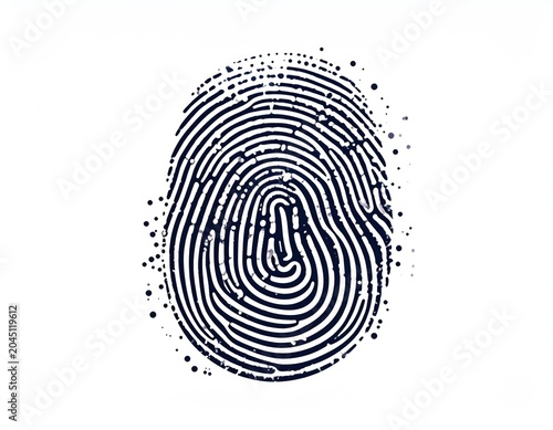 Intricate, dark blue fingerprint pattern against a stark white background