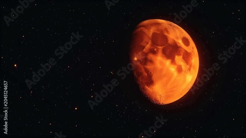 Orange moon in starry night sky