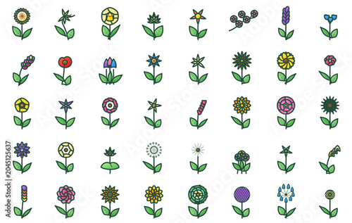 Bild auf Leinwand A grid of small stylized flowering plants