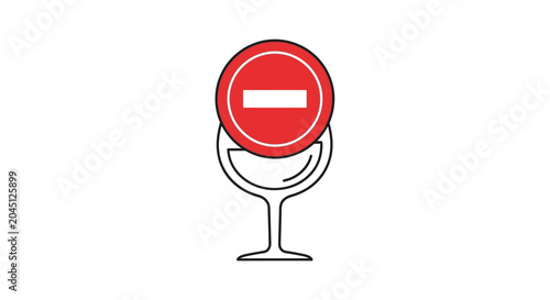 No Alcohol Symbol Over Empty Wine Glass, Stop Drinking Concept