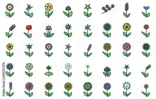 Colorful Hand Drawn Floral Icon Collection