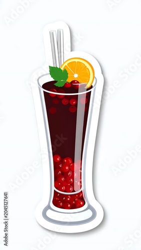 Colorful Berry Cocktail Illustration in Tall Glass on Light Background