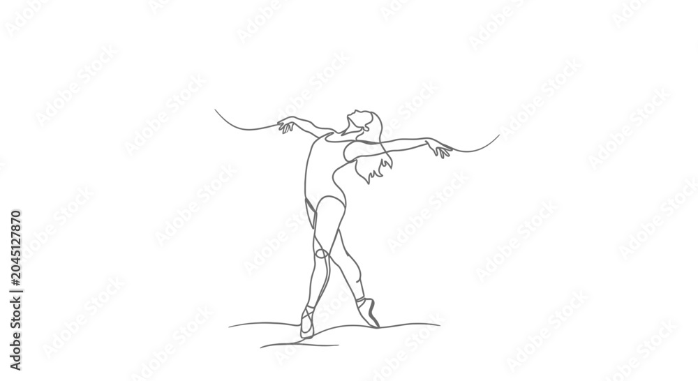 Fototapeta premium Elegant Ballerina in Graceful Pose, Continuous Line Drawing, Minimalist Art