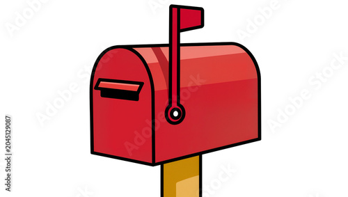 Slika na platnu Isolated red traditional US mailbox with flag up, signaling outgoing mail or new