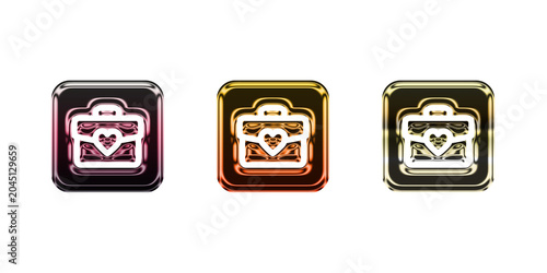 3d Three colorful briefcase icons with heart shaped locks on transparent background