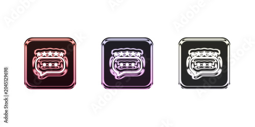 3d Three shiny icons with crowned speech bubbles on black backgrounds isolated on transparent background