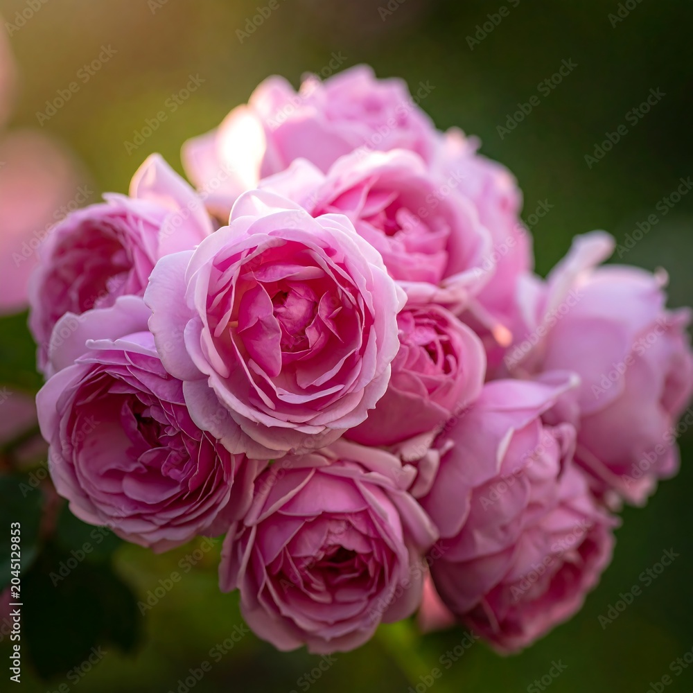 Fototapeta premium Soft Pink Garden Roses Blooming in Natural Outdoor Light
