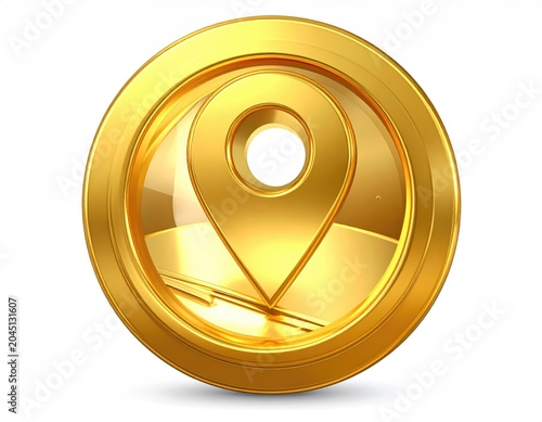 Golden coin with map pin icon, symbolizing location or achievement
