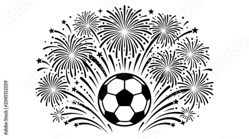 Soccer ball with exploding firework bursts, isolated on a transparent background. Perfect for sports victory designs.