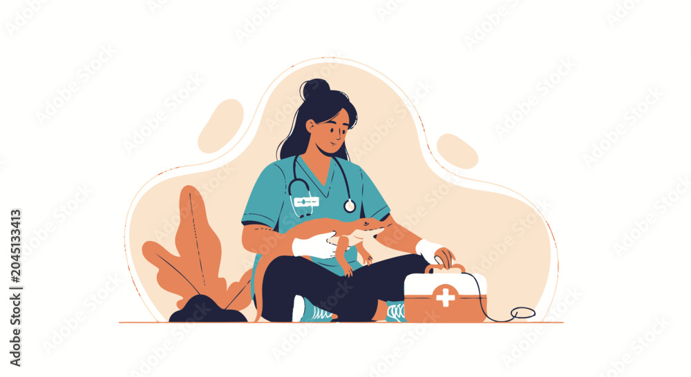 Fototapeta premium Veterinarian Caring for Kitten with Medical Equipment