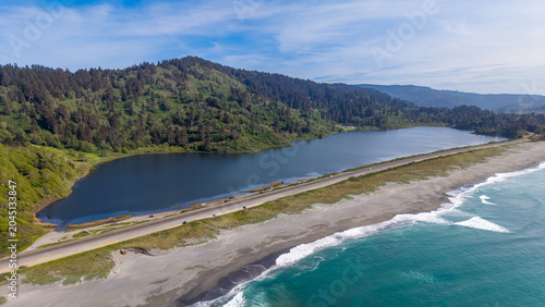 Cuadro en lienzo Freshwater Lagoon, Humboldt County California, North Coast, Aerial photograph