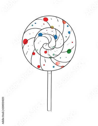 Minimalist Swirl Lollipop Illustration with Colorful Sprinkles on Light Gray Background