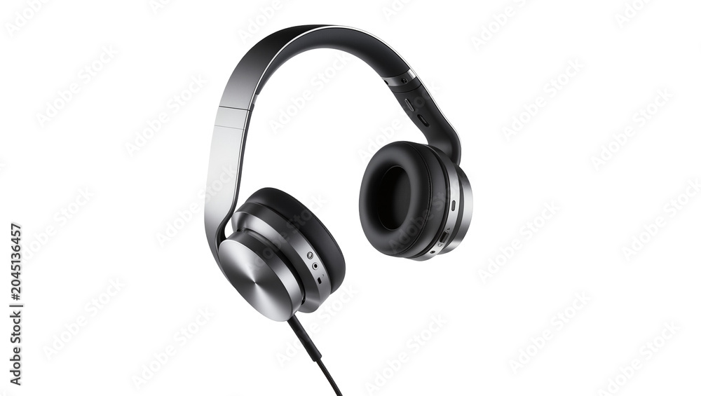 Fototapeta premium Isolated stylish black and metallic gray over-ear headphones for immersive audio experience