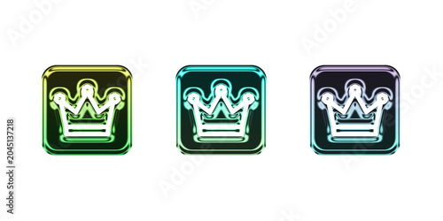3d Shiny crown icons in different colors on transparent background