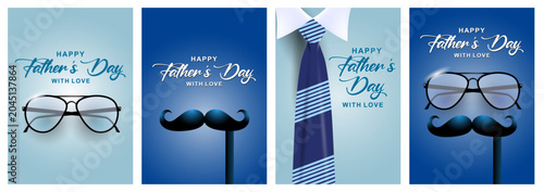 Set of 4 Father's Day greeting cards in modern style. Vector illustration for cover, poster, banner, flyer and social media.