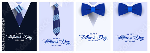 Set of 4 Father's Day greeting cards in modern style. Vector illustration for cover, poster, banner, flyer and social media.