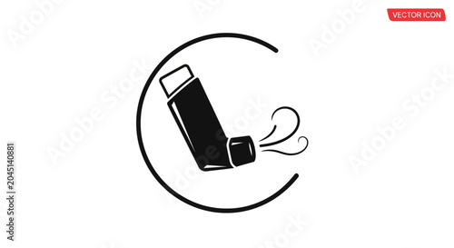 Asthma Inhaler Icon with Air Puffs in Circle - Medical Symbol