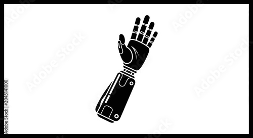 Black Silhouette of a Robotic Arm with Open Hand, Symbolizing Technology and Prosthetics