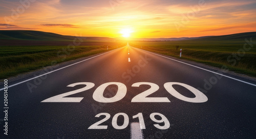 Road Marking Direction 2020 2019 Planning Sunrise Progress Future Development Goals Strategy Solution Journey Asphalt Sky