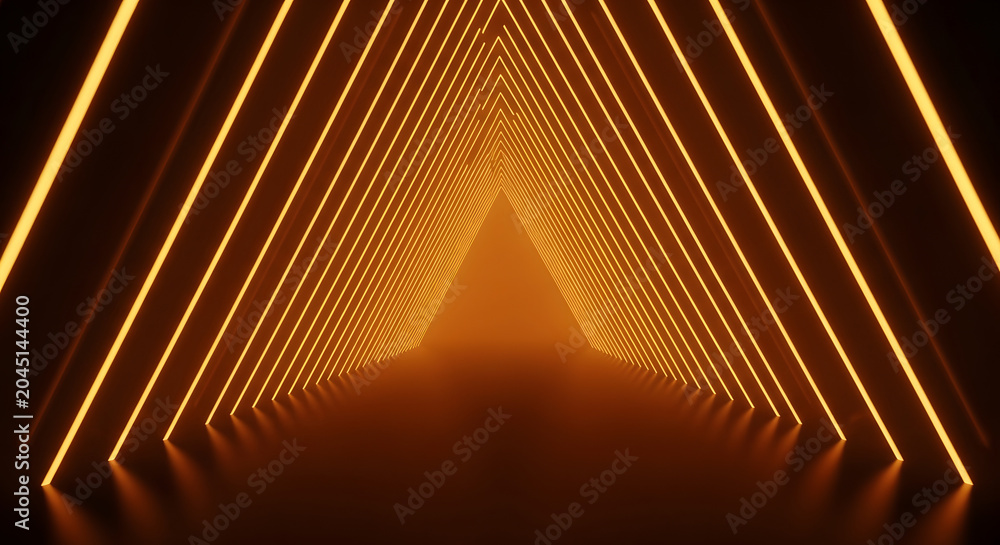 Fototapeta premium Futuristic Tunnel with Glowing Orange Neon Lights in Perspective