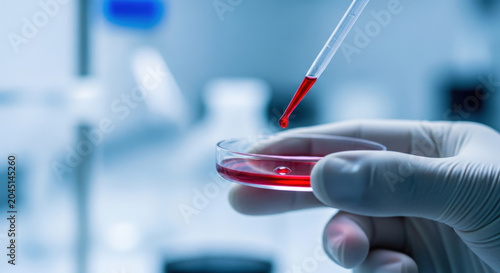 Scientist Drops Blood Sample From Pipette Into Petri Dish In Lab Experimentation Of New Medicine Scientific Discovery Medical Research