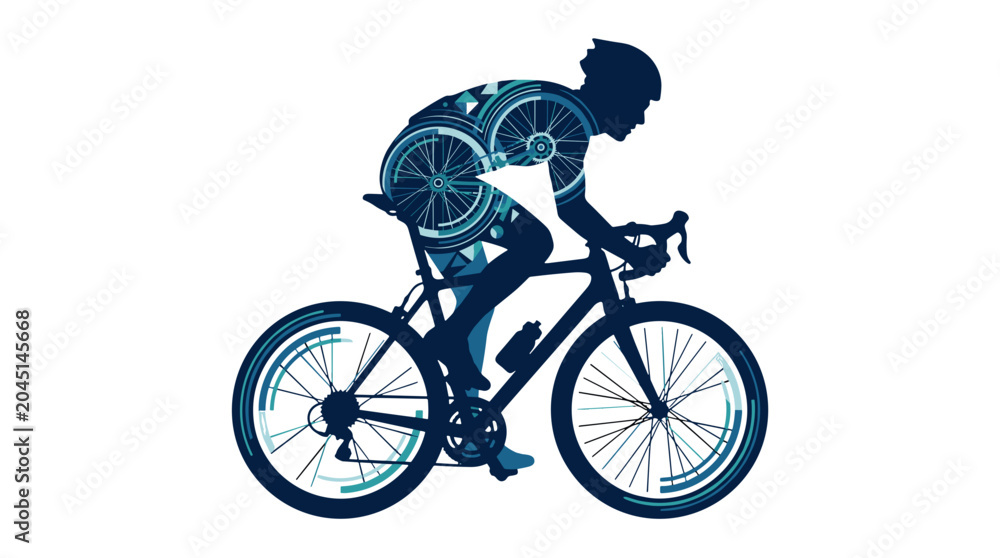 Fototapeta premium Silhouette of a cyclist riding a bicycle in motion on dark background